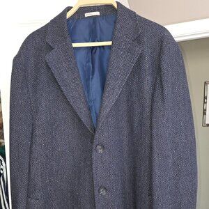 Blue/Navy Herringbone Wool Coat - Medium 3/4 Coat